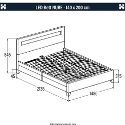 LED Lit NUBE gris foncé 140 x 200 cm