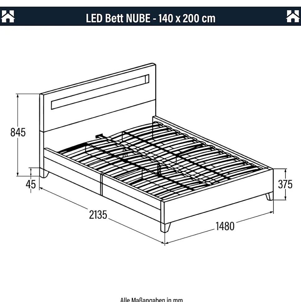 LED Lit NUBE gris foncé 180 x 200 cm