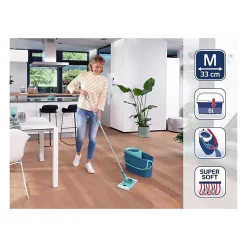 LEIFHEIT Clean Twist M Ergo 52120 Kit de nettoyage sol - Balai a plat lave sol avec housse 33 cm et seau a essorage rotatif faci