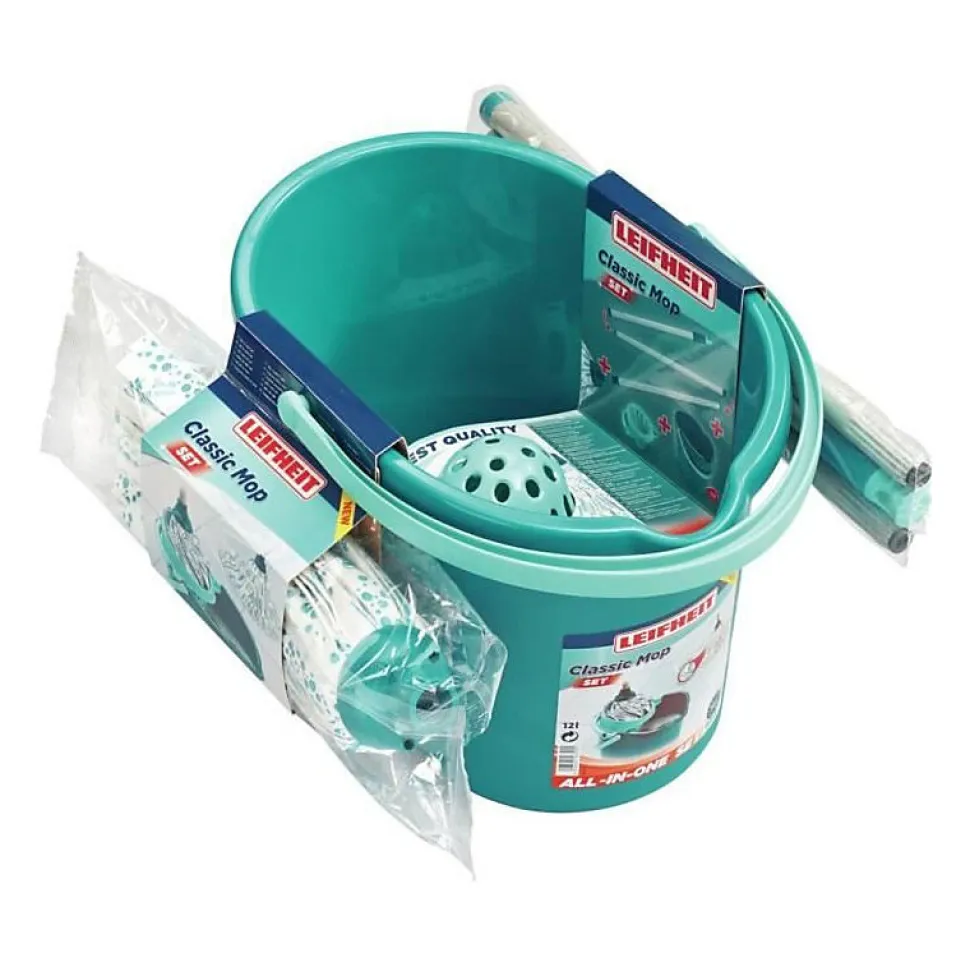 LEIFHEIT Kit de nettoyage sol Classic Mop 56792 Leifheit ensemble de nettoyage balai a franges viscose tres absorbantes seau pan