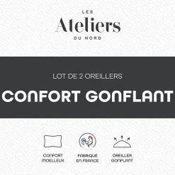 Les Ateliers du Nord - Lot de 2 Oreillers Volume Moelleux 60x60cm