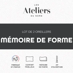 Les Ateliers du Nord - Lot de 2 oreillers mémoire de forme 60x60cm