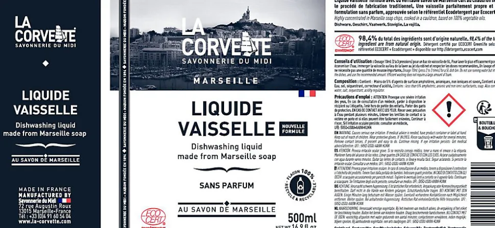 Liquide vaisselle & mains au savon de marseille La Corvette Savonnerie du midi 500 ml