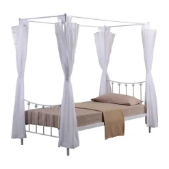 Lit à baldaquin 90 x 200 cm en métal, collection AMORE, coloris blanc 208 x 190 x 96 cm