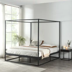Lit à baldaquin Kristianstad métal 160 x 200 cm noir en.casa
