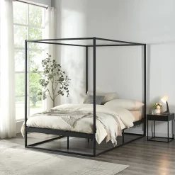 Lit à baldaquin Kristianstad métal 120 x 200 cm noir en.casa