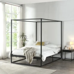 Lit à baldaquin Kristianstad métal 140 x 200 cm noir en.casa
