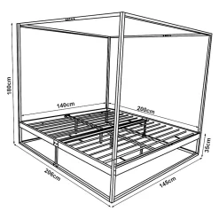 Lit à baldaquin Kristianstad métal 140 x 200 cm noir en.casa
