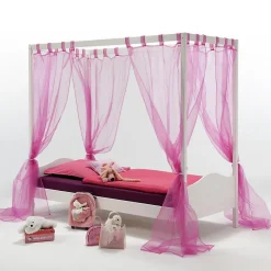 Lit à baldaquin NADINE, 90 x 200 cm, en pin massif, lasuré blanc