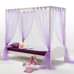 Lit à baldaquin NADINE, 90 x 200 cm, en pin massif, lasuré blanc