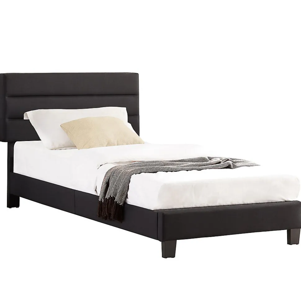 Lit 1 place FLORIDA, 90 x 190 cm, capitonné avec sommier, revêtement en tissu noir