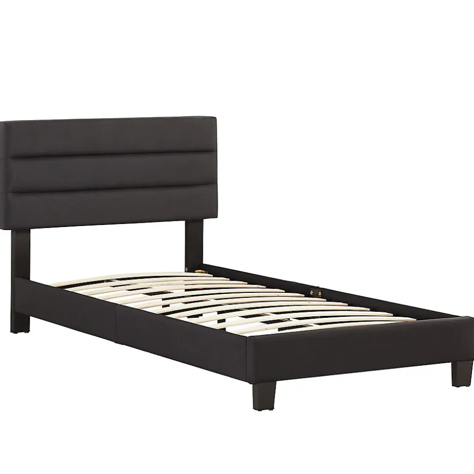 Lit 1 place FLORIDA, 90 x 190 cm, capitonné avec sommier, revêtement en tissu noir