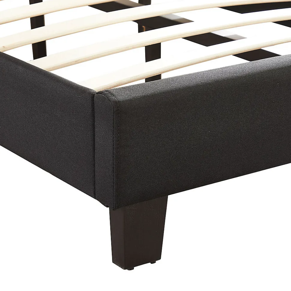 Lit 1 place FLORIDA, 90 x 190 cm, capitonné avec sommier, revêtement en tissu noir