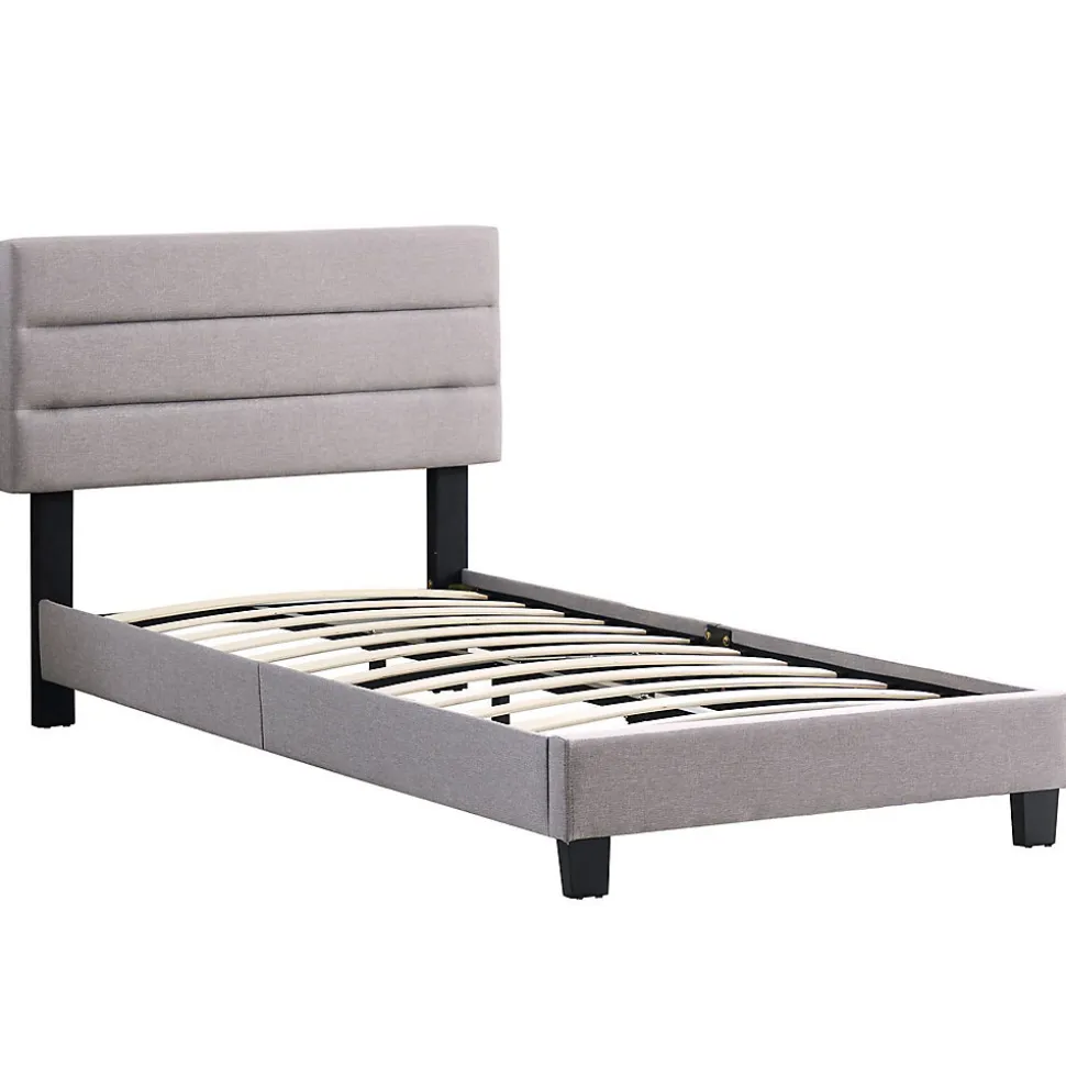 Lit 1 place FLORIDA, 90 x 190 cm, capitonné avec sommier, revêtement en tissu gris