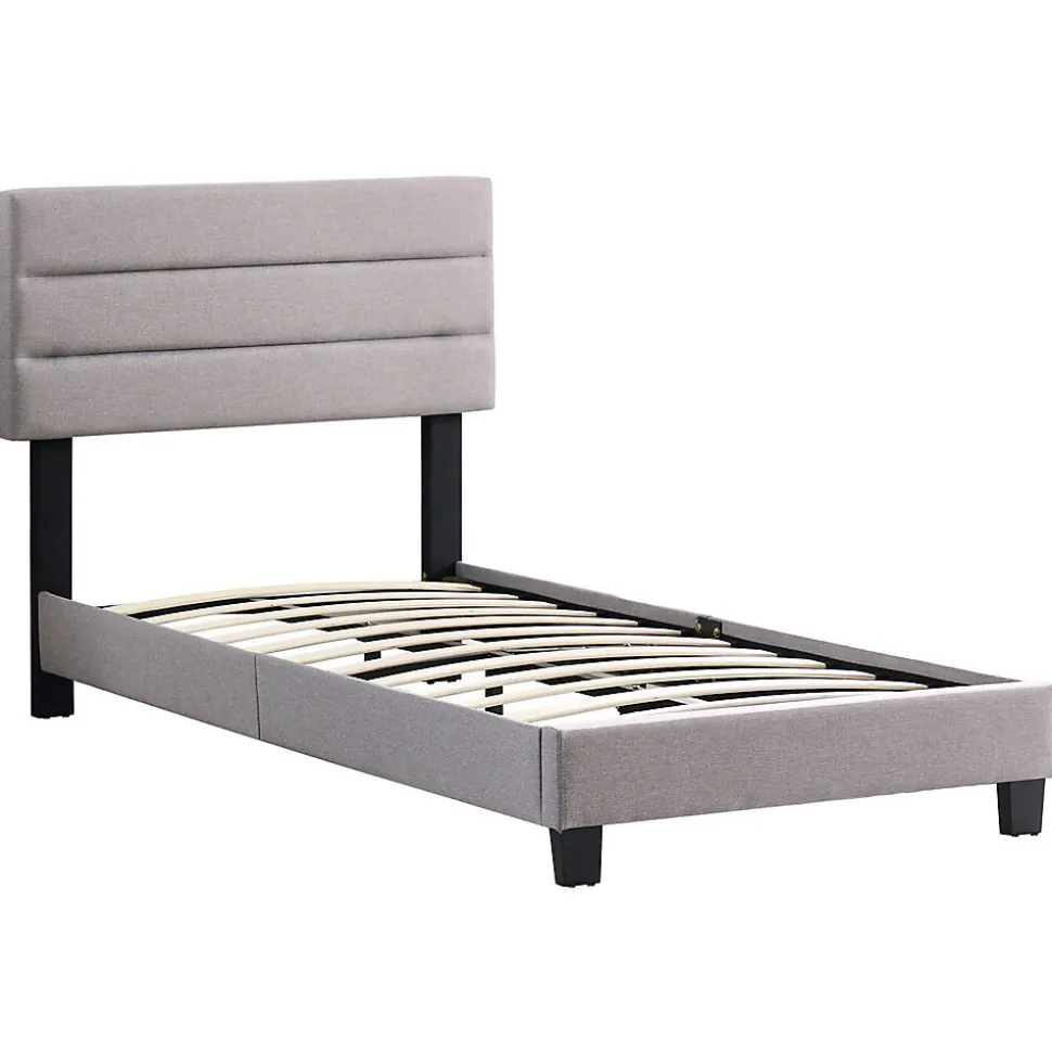 Lit 1 place FLORIDA, 90 x 190 cm, capitonné avec sommier, revêtement en tissu gris