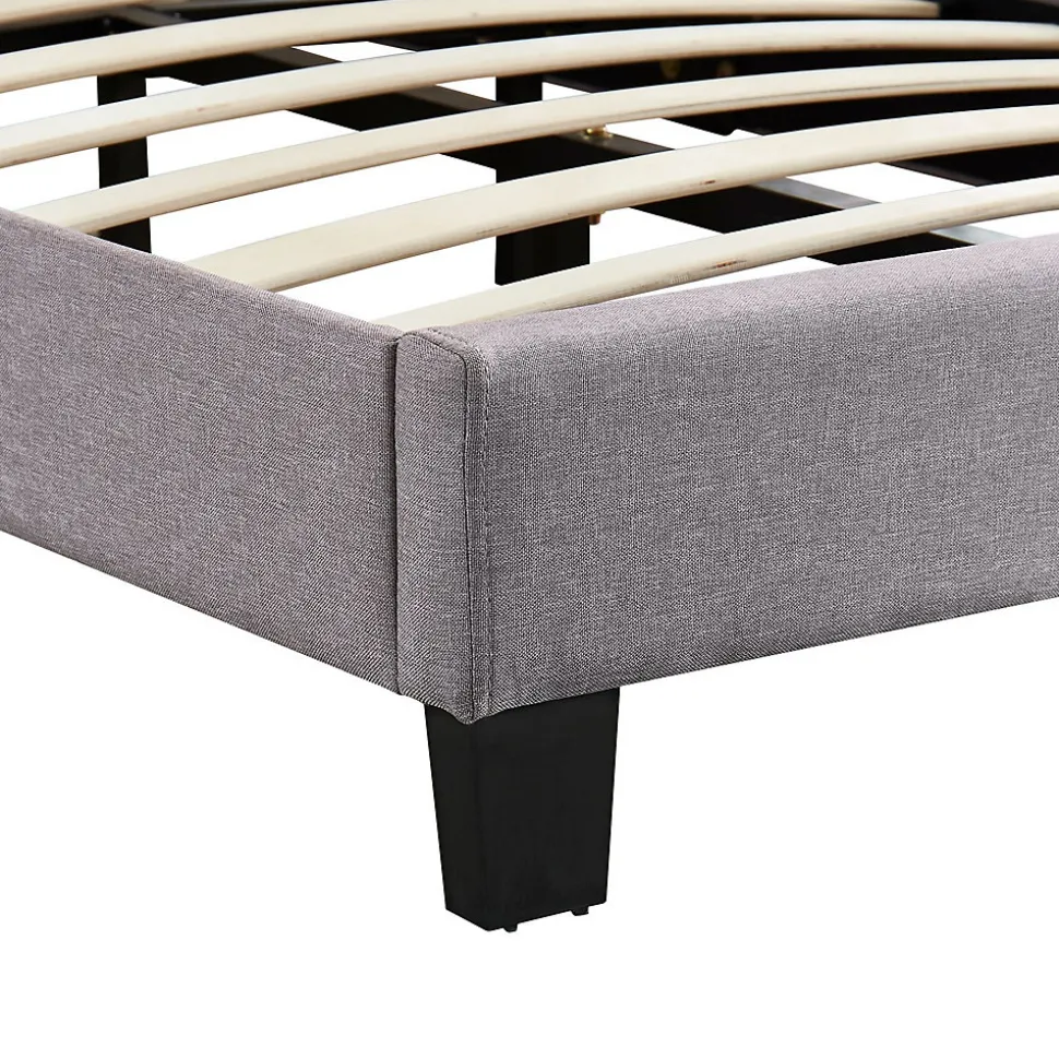 Lit 1 place FLORIDA, 90 x 190 cm, capitonné avec sommier, revêtement en tissu gris