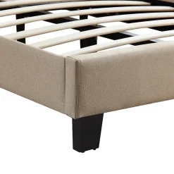 Lit 1 place FLORIDA, 90 x 190 cm, capitonné avec sommier, revêtement en tissu beige