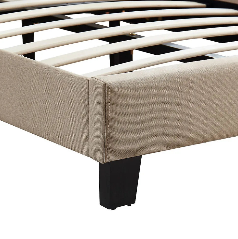 Lit 1 place FLORIDA, 90 x 190 cm, capitonné avec sommier, revêtement en tissu beige