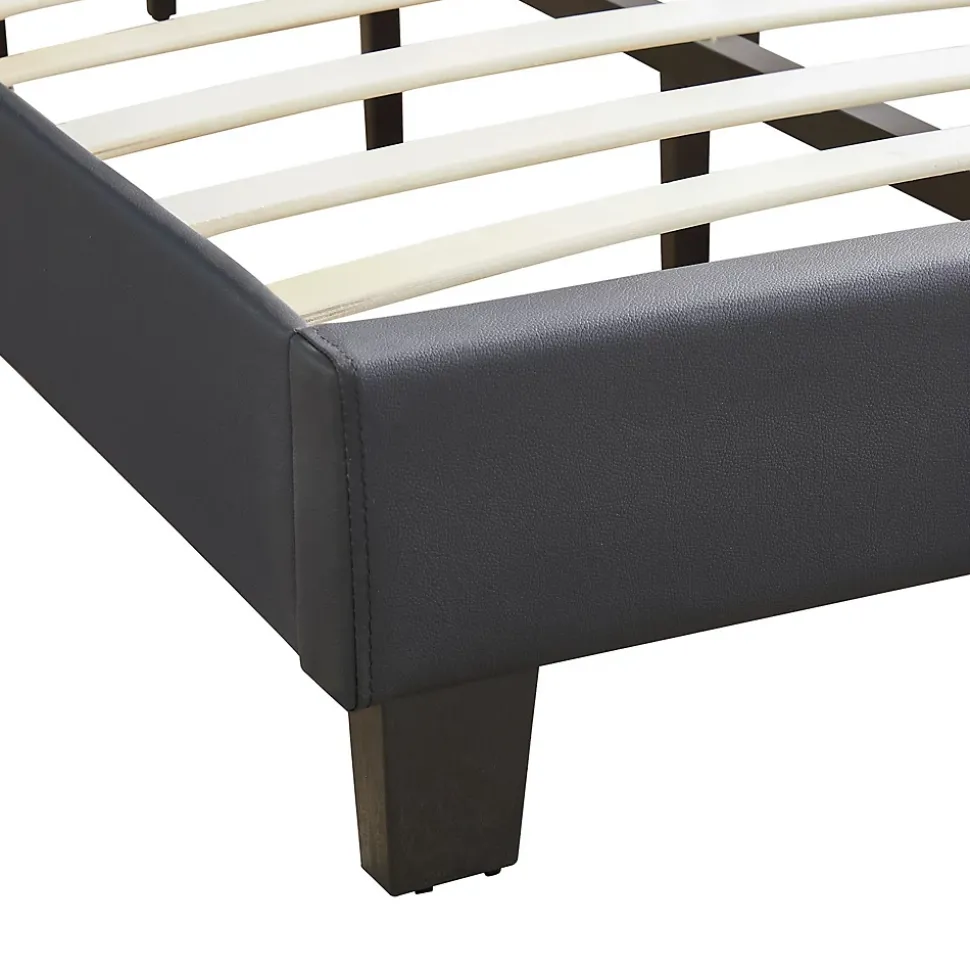 Lit 1 place HUDSON, 90 x 190 cm, capitonné avec sommier, revêtement synthétique noir