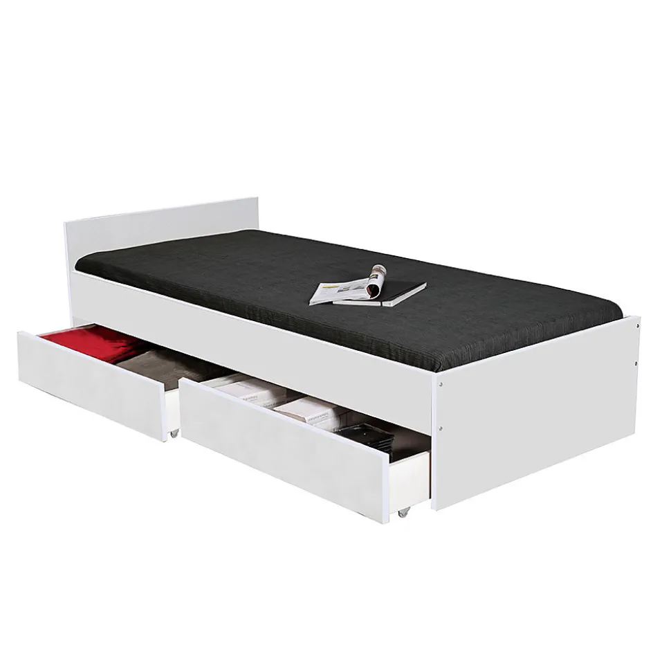 Lit 1 place 90x190cm blanc KIAPA Blanc inclus sommier et 2 tiroirs pour rangement