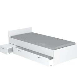 Lit 1 place 90x190cm blanc TIDO inclus chevet et tiroir pour rangement