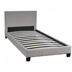 Lit 1 place 90x190cm Tissu Gris clair avec sommier DUSIN