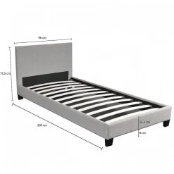 Lit 1 place 90x190cm Tissu Gris clair avec sommier DUSIN