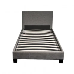 Lit 1 place 90x190cm Tissu Gris foncé avec sommier DUSIN