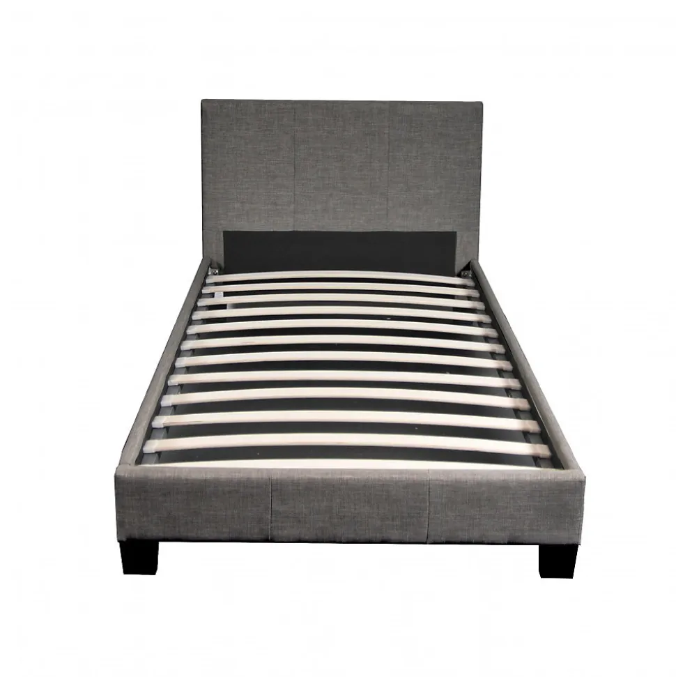 Lit 1 place 90x190cm Tissu Gris foncé avec sommier DUSIN