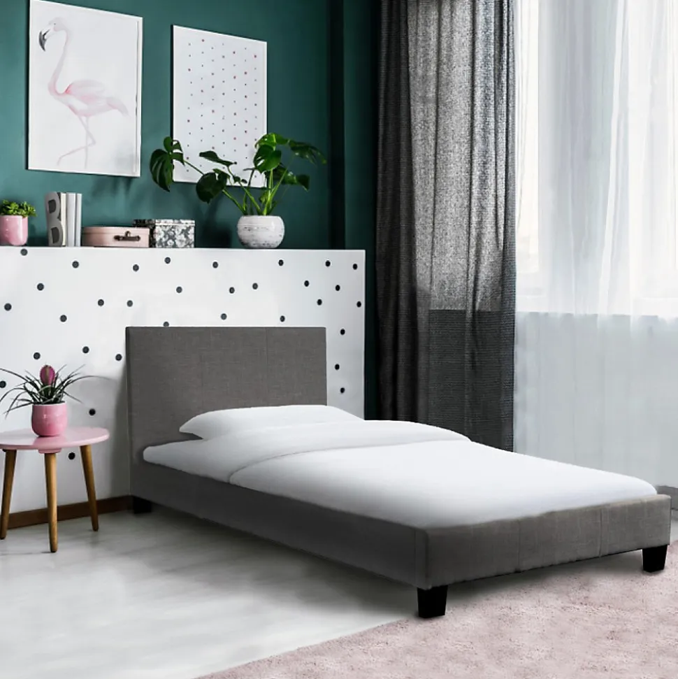 Lit 1 place 90x190cm Tissu Gris foncé avec sommier DUSIN