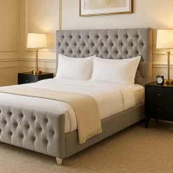 Lit 2 places PRESTIGE velours capitonné 140x190 cm avec sommier à lattes