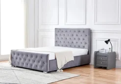 Lit 2 places PRESTIGE velours capitonné 140x190 cm avec sommier à lattes