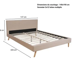 Lit 2 places 140x190cm Beige FIONI inclus sommier et tête de lit
