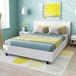 Lit 2 places 140x190cm blanc avec sommier ALATA