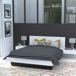 Lit 2 places 140x190cm Blanc CAIL inclus sommier et 2 chevets