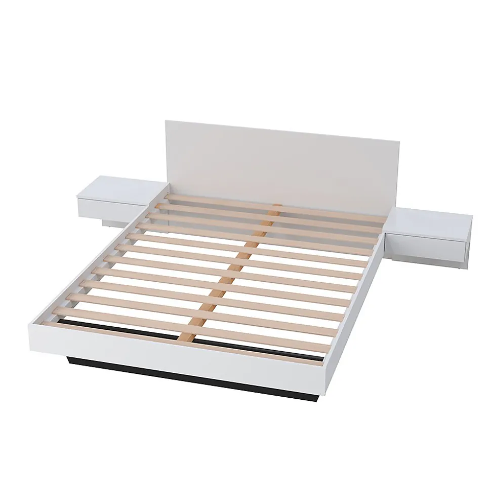 Lit 2 places 140x190cm Blanc CAIL inclus sommier et 2 chevets