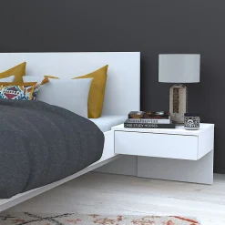 Lit 2 places 140x190cm Blanc CAIL inclus sommier et 2 chevets