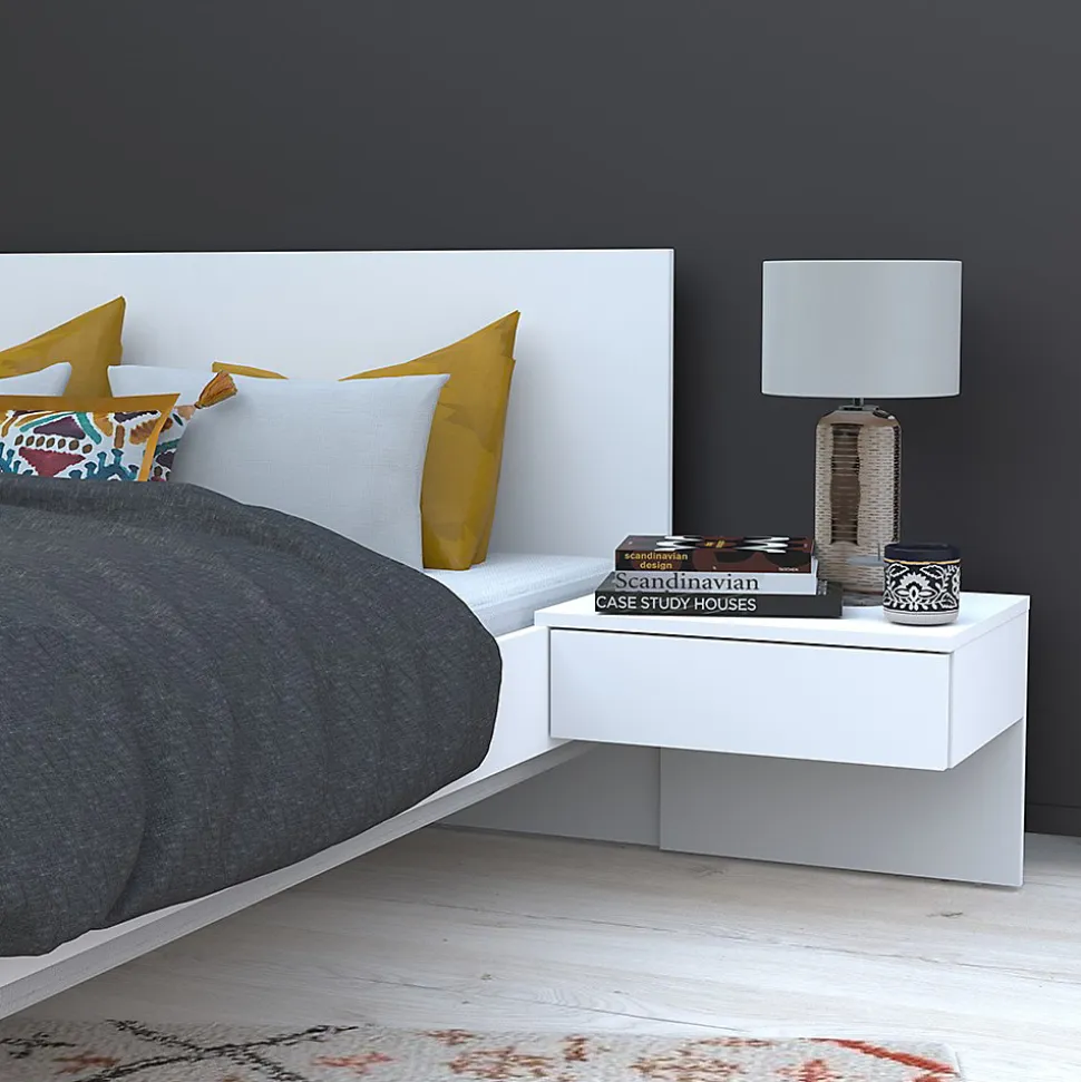 Lit 2 places 140x190cm Blanc CAIL inclus sommier et 2 chevets