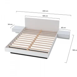 Lit 2 places 140x190cm Blanc CAIL inclus sommier et 2 chevets