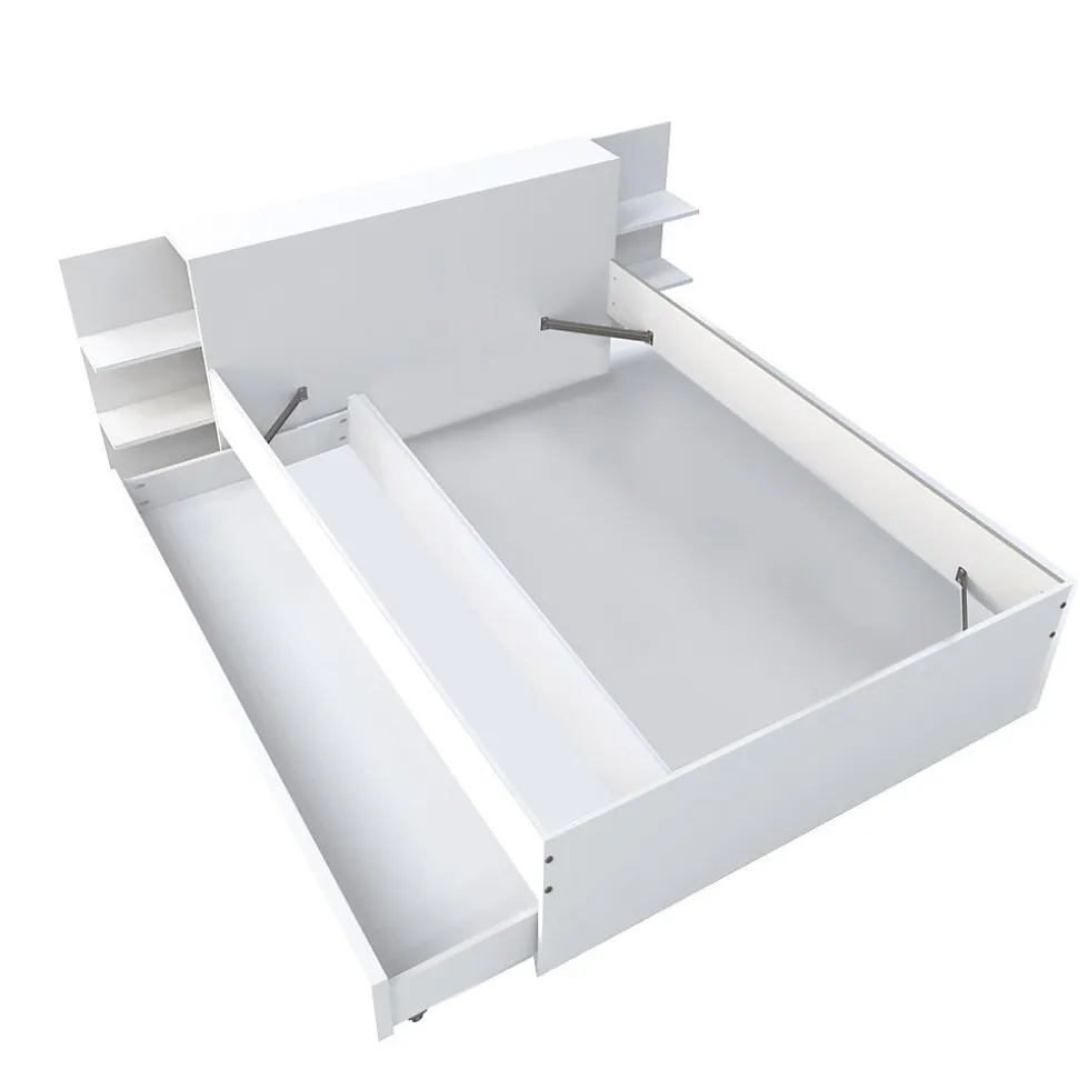 Lit 2 places 140x190cm Blanc CITA inclus sommier et tete de lit chevet et tiroir