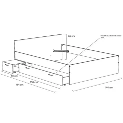 Lit 2 places 140x190cm Blanc TIDO inclus sommier, 1 chevet et 1 tiroir pour rangement