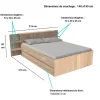 Lit 2 places 140x190cm Chêne CITA inclus sommier et tete de lit chevet et tiroir
