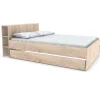 Lit 2 places 140x190cm chêne ROGO inclus sommier et tete de lit avec étageres et 2 tiroirs