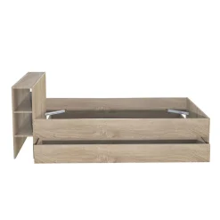 Lit 2 places 140x190cm chêne ROGO inclus sommier et tete de lit avec étageres et 2 tiroirs
