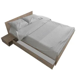 Lit 2 places 140x190cm couleur Chêne TIDO inclus sommier, 1 chevet et 1 tiroir pour rangement