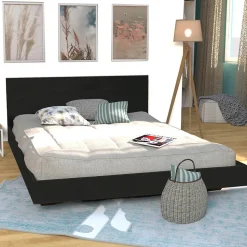 Lit 2 places 160x200cm Noir LIFA inclus sommier et tête de lit