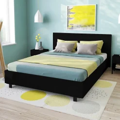 Lit 2 places 140x190cm noir avec sommier ALATA