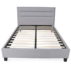 Lit 2 places 140x190cm tissu Gris clair avec sommier LANEAU