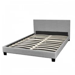 Lit 2 places 140x200cm Tissu Gris clair avec sommier DUSIN