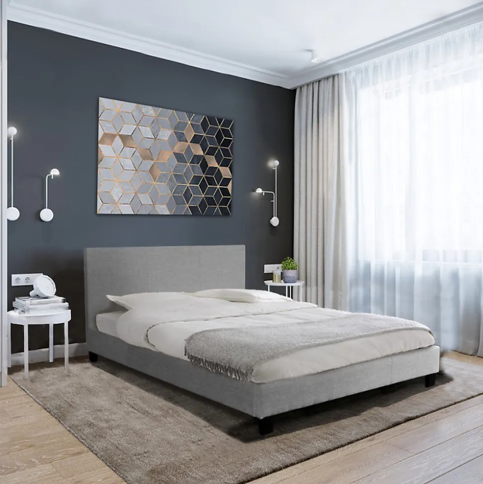 Lit 2 places 140x200cm Tissu Gris clair avec sommier DUSIN